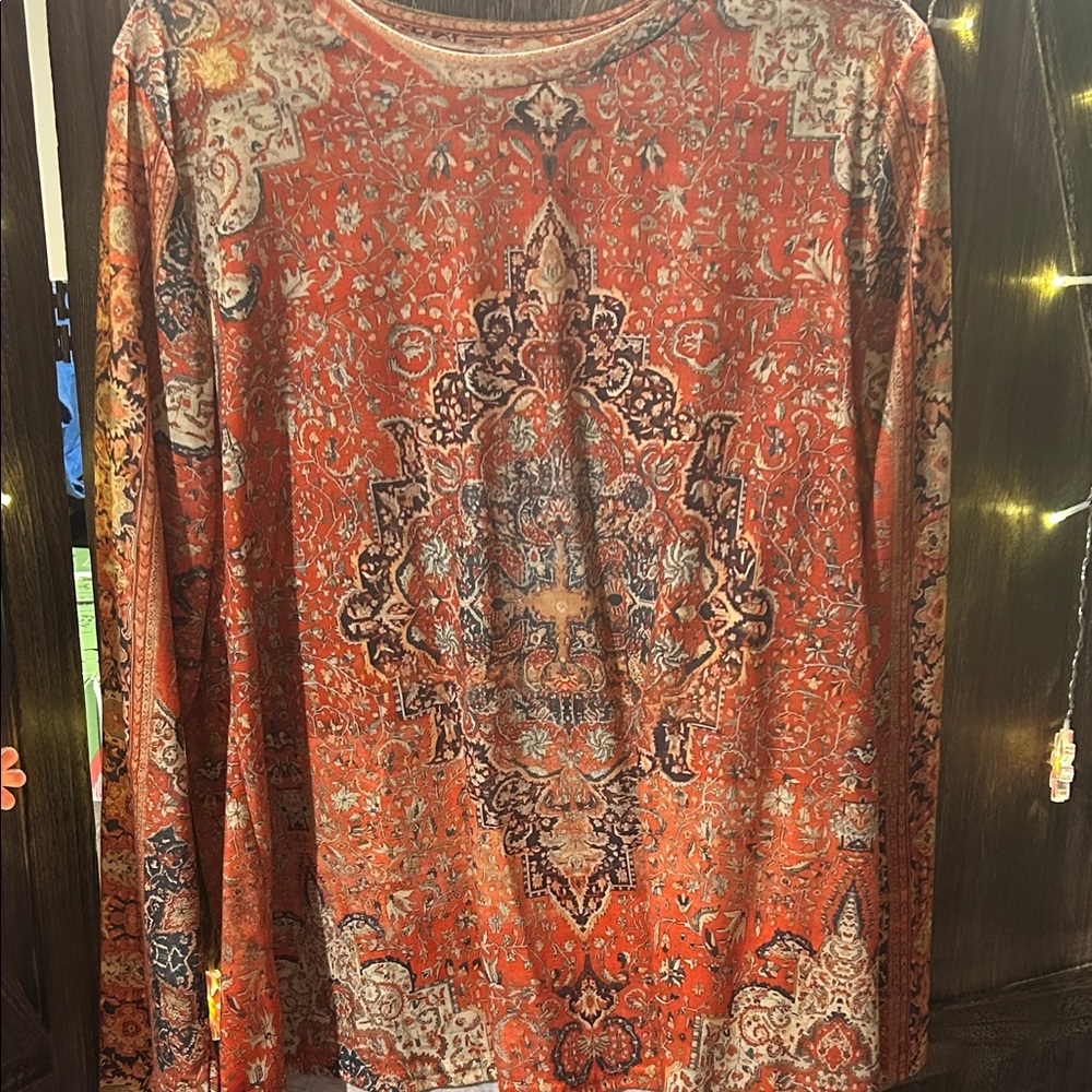 Paisley Long Sleeve Top - Orange